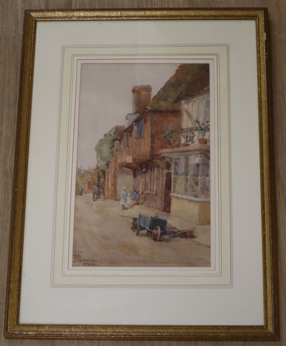Edith Giffard Houseman (1875-), watercolour, Street scene with old cottage, signed and dated 1921, 33 x 21cm